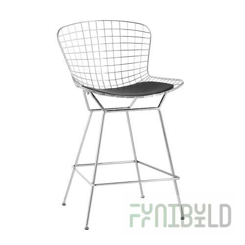 Low back stool Bertoia chrome plated with black cushion