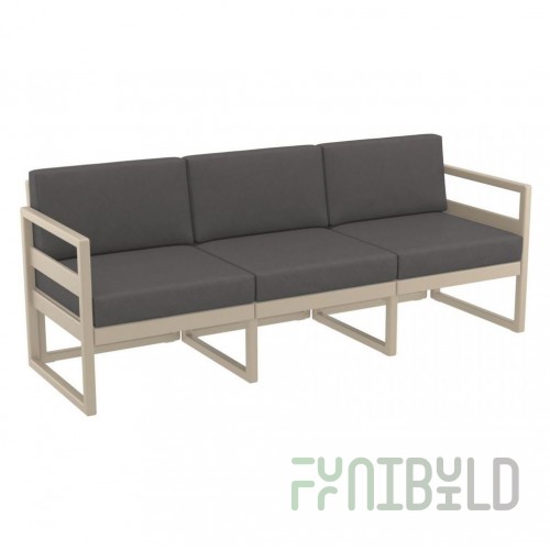 Plastic sofa with cushions Mykonos XL, beige/dark gray