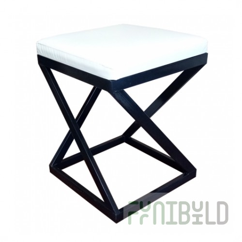 Stool Loft, black frame, white eco-leather