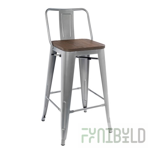 Tolix Wood semi-bar chair silver