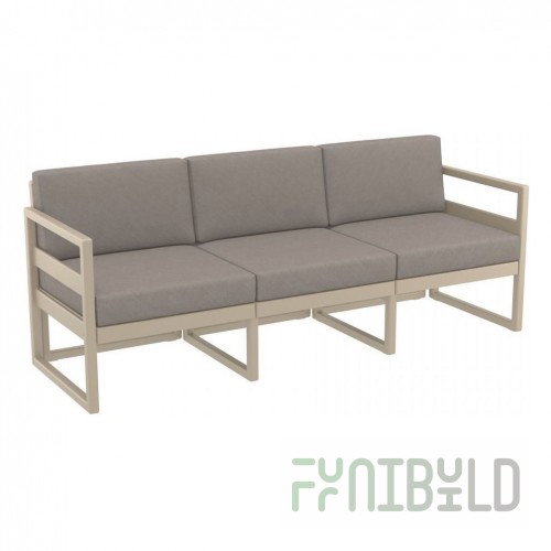 Plastic sofa with cushions Mykonos XL, beige/light brown