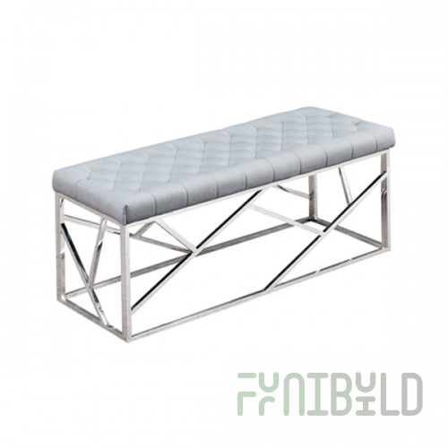 Art Deco bench, grey velvet, silver
