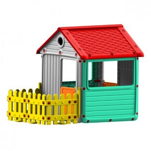 Outdoor playhouse with fence