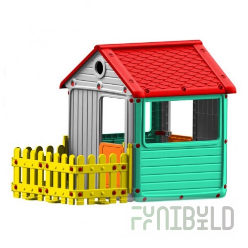 Outdoor playhouse with fence