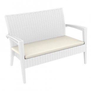 Plastic Wicker Sofa with Cushion Miami Lounge Sofa, White