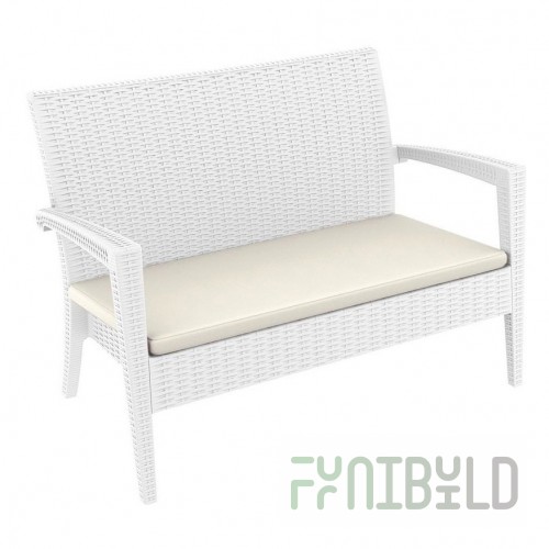 Plastic Wicker Sofa with Cushion Miami Lounge Sofa, White