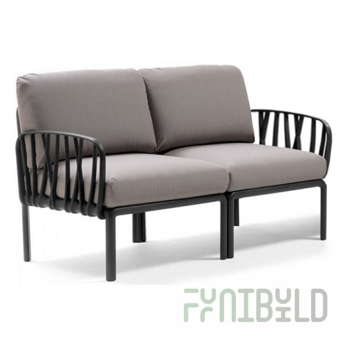 Plastic sofa with cushions Komodo 2, frame color anthracite, upholstery gray