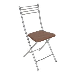 Folding chair with hard back, chrome/brown
