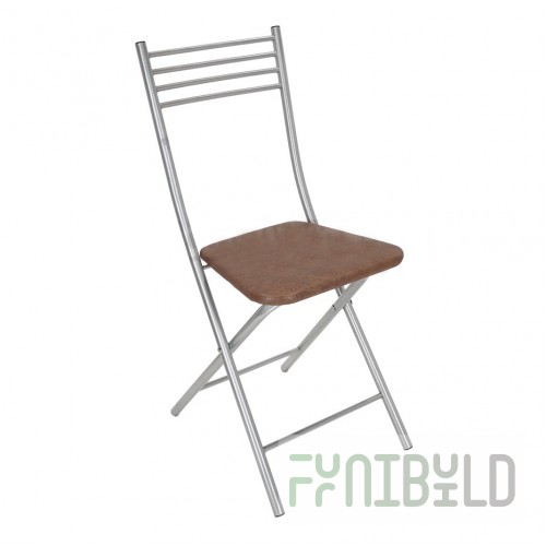 Folding chair with hard back, chrome/brown