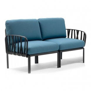 Plastic sofa with cushions Komodo 2, frame color anthracite, upholstery blue