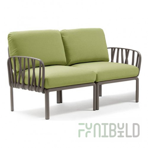 Plastic sofa with cushions Komodo 2, frame color tortora, upholstery avocado