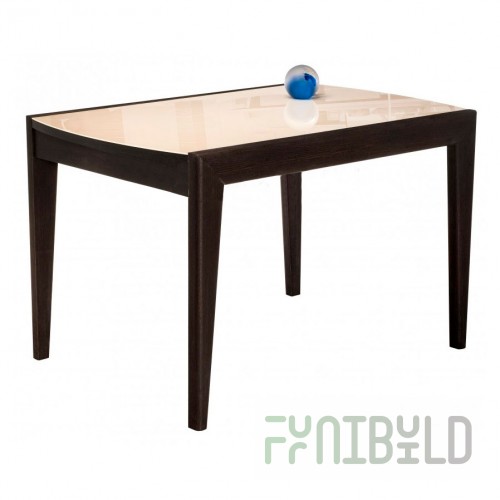 Glass table Oliver beige / premium walnut