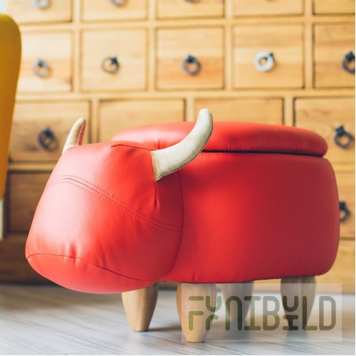 Pouf Bull, red, with box and lid