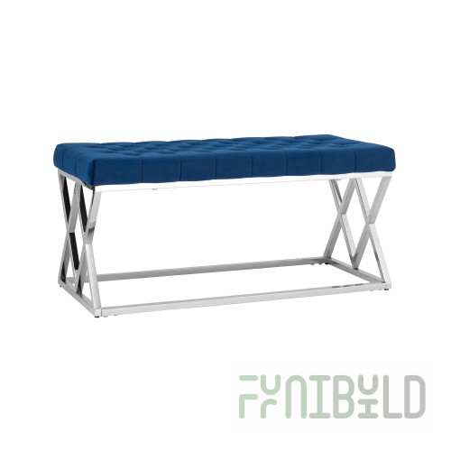 Bench Insignia, blue velvet, silver