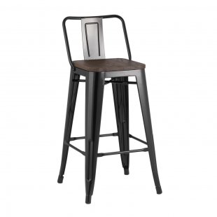 Tolix Wood semi-bar stool with backrest glossy black