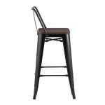 Tolix Wood semi-bar stool with backrest glossy black
