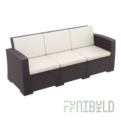 Sofa plastic wicker with cushions Monaco Lounge wenge