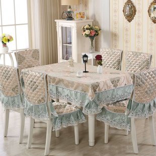 Tablecloth and chair covers with backrest, beige/blue