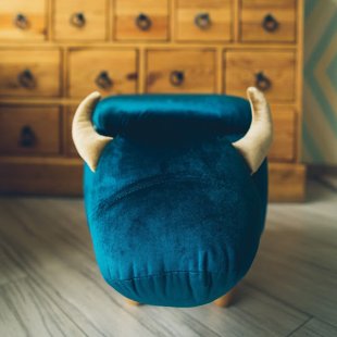 Pouf Bull, blue, with box and lid
