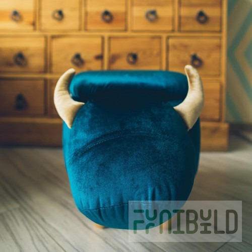 Pouf Bull, blue, with box and lid