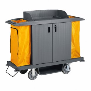 Maid trolley with shelves and 2 bags, grey