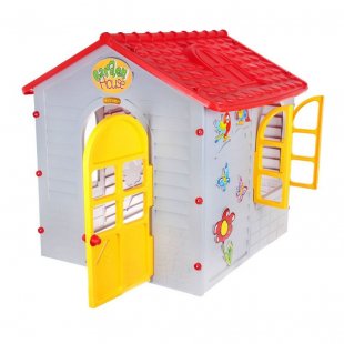 Children's small playhouse, purple with red roof