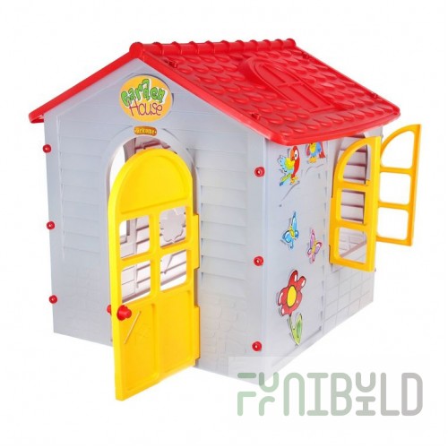 Children's small playhouse, purple with red roof