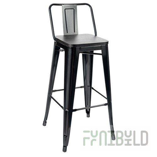 Tolix Wood Bar Chair with Backrest Black Glossy