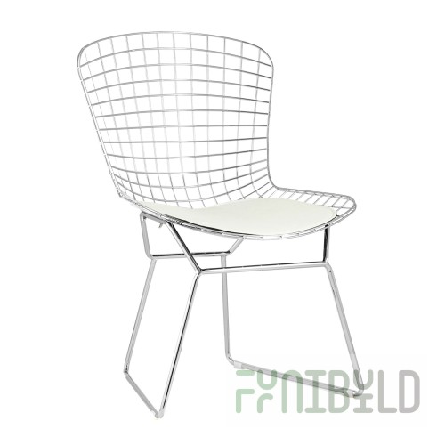 Bertoia dining chair chrome with white cushion