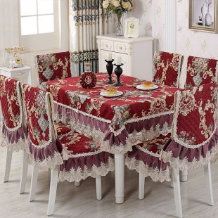 Tablecloth and chair covers with backrest, burgundy