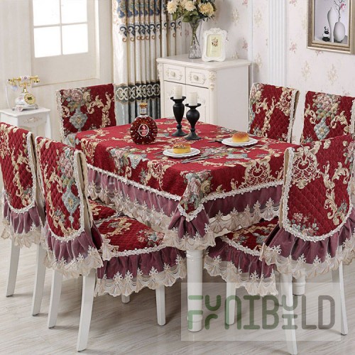 Tablecloth and chair covers with backrest, burgundy