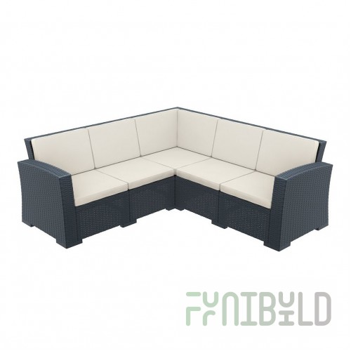 Sofa plastic wicker corner with cushions Monaco Lounge Corner black