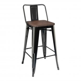 Tolix Wood chair with backrest semi-bar Black glossy