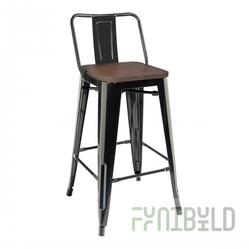 Tolix Wood chair with backrest semi-bar Black glossy