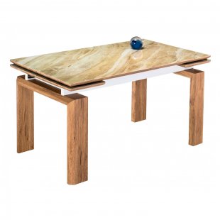 Glass table Davos beige marble / oak montana