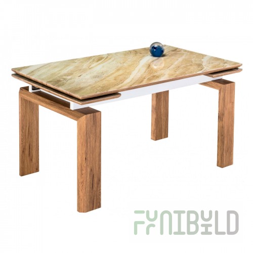 Glass table Davos beige marble / oak montana