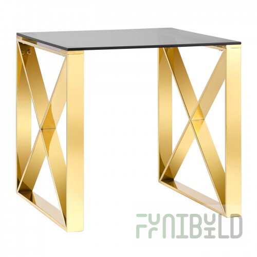 Coffee table 55*55 Cross gold glass smoke