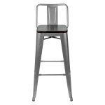 Tolix Wood Bar Stool with Backrest Matte Silver