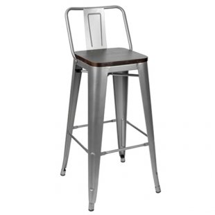 Tolix Wood Bar Stool with Backrest Matte Silver