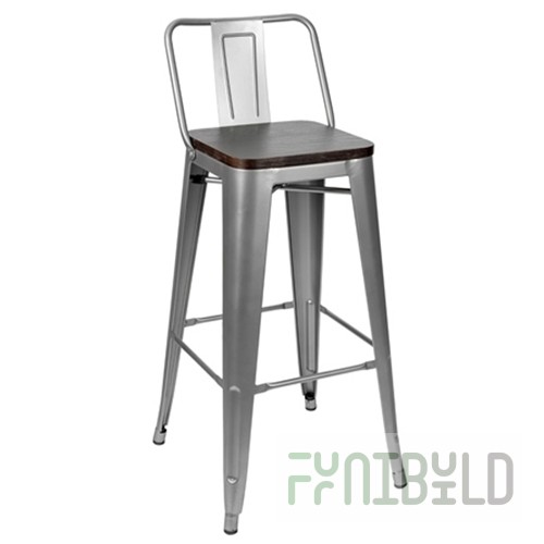 Tolix Wood Bar Stool with Backrest Matte Silver