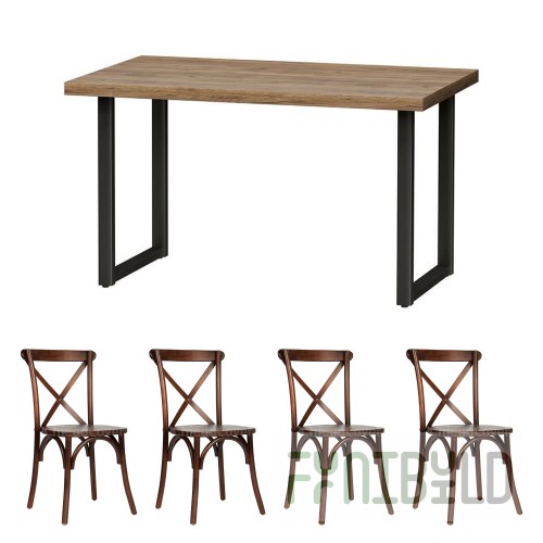 Furniture set table Loft-2, 4 chairs Crossback