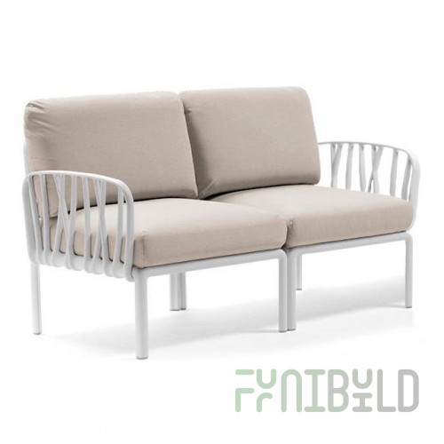 Plastic sofa with cushions Komodo 2, white/ panama