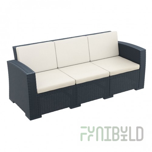 Sofa plastic wicker with cushions Monaco Lounge XL black