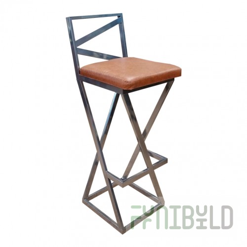 Bar stool Loft, chrome frame, brown eco-leather