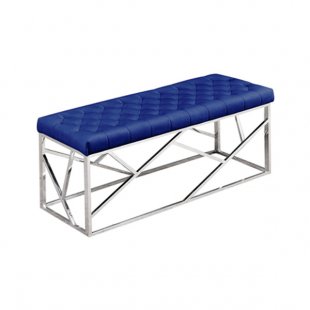 Art Deco bench, blue velvet, silver