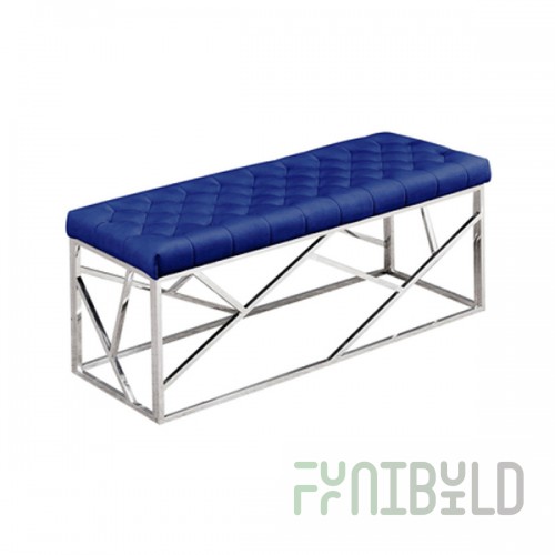 Art Deco bench, blue velvet, silver