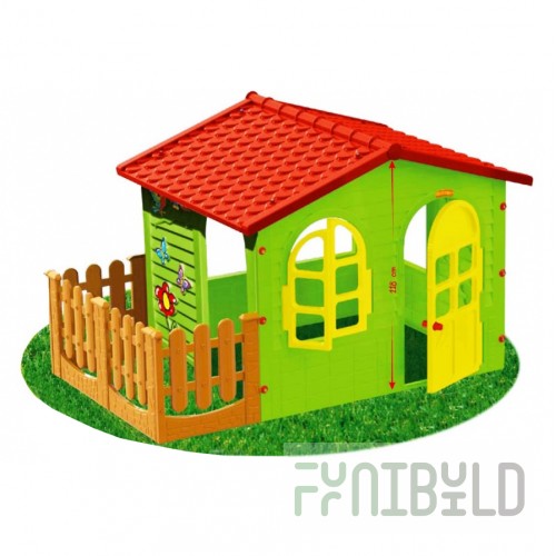 Children's garden playhouse with a fence