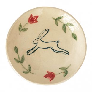 Shallow dinner plate with a hare and flowers
