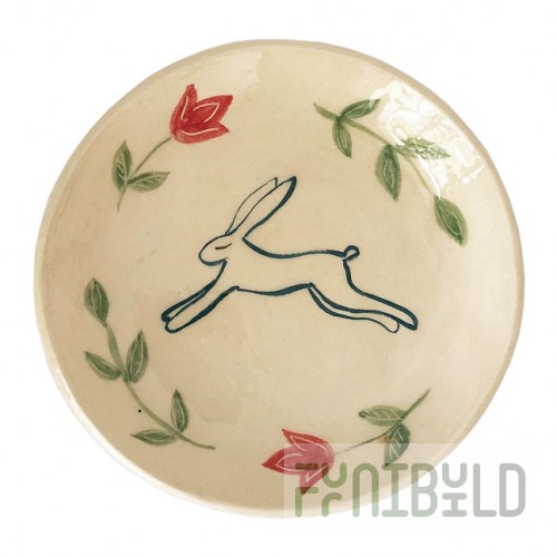 Shallow dinner plate with a hare and flowers