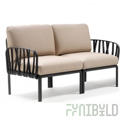 Plastic sofa with cushions Komodo 2, frame color anthracite, upholstery beige